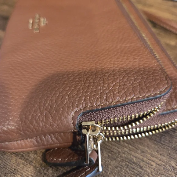 Coach Pebbled Leather Wristlet - Brown - Picture 6 of 9